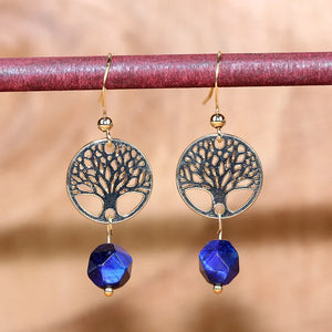 Boucles d'Oreilles Arbre de Vie Mystique Sagesse en Améthyste & Lapis-Lazuli