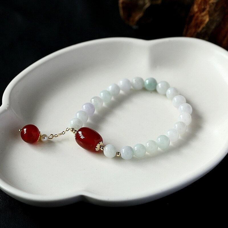 Bracelet Éclat Nacré en Jade, Agate Jaune et Rouge