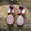 Boucles d'Oreilles en Sodalite et Quartz Rose "Récif de Corail"