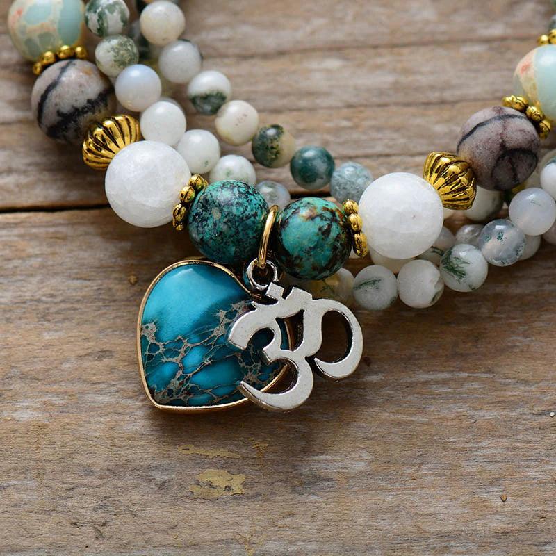 Collier et Bracelet Mala Yoga Zen en Jaspe et Agate