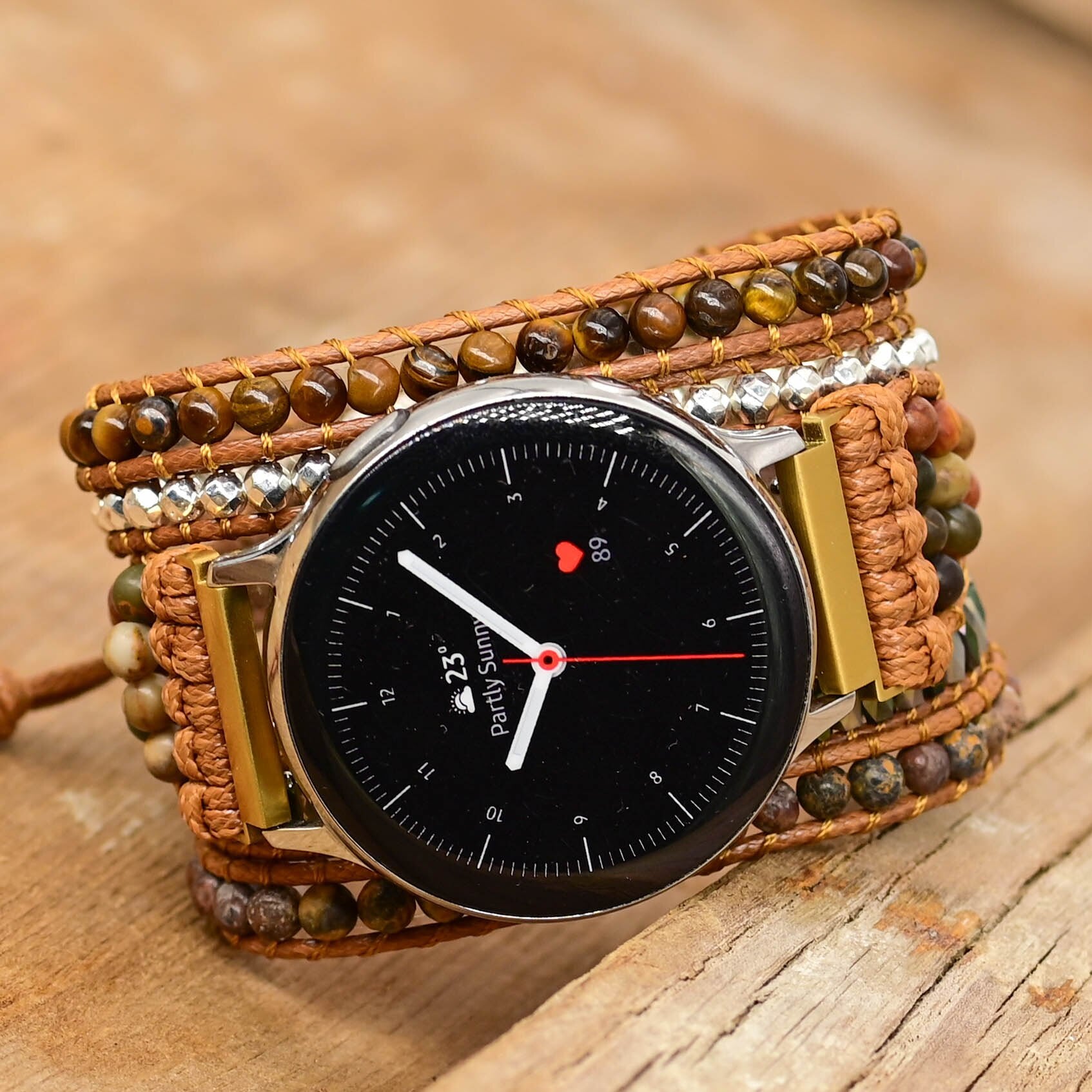 Bracelet pour Montre Connectée Samsung en Jaspe et Oeil de Tigre