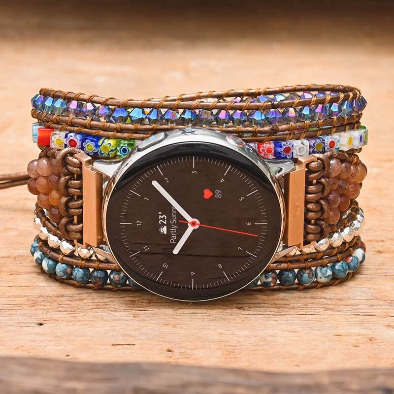 Bracelet pour Montre Connectée Samsung Brillant Vernis en Hématite et Agate