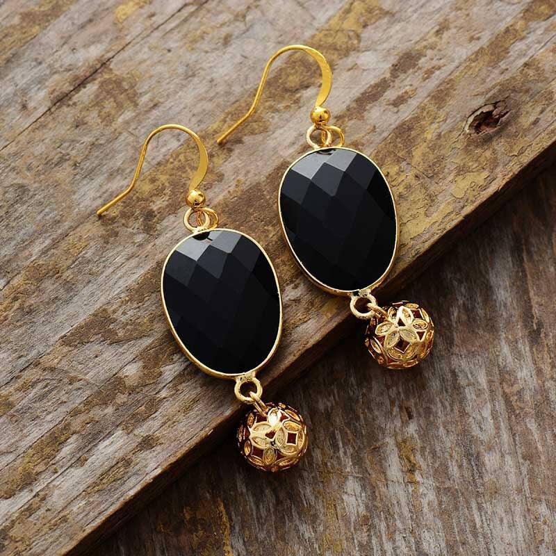 Boucles d'Oreilles Grandieuse Force en Agate Noire