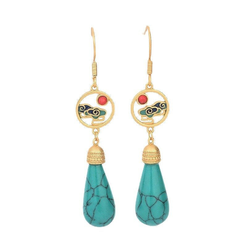 Boucles d'Oreilles Ornements en Turquoise Bleue