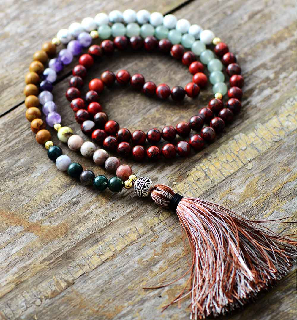 Collier Présence Apaisante des 7 Chakras en Agate et Jaspe