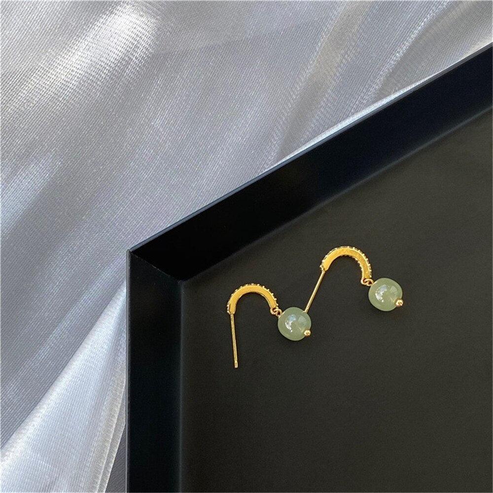 Sobres Boucles d'Oreilles en Argent et Jade Hetian