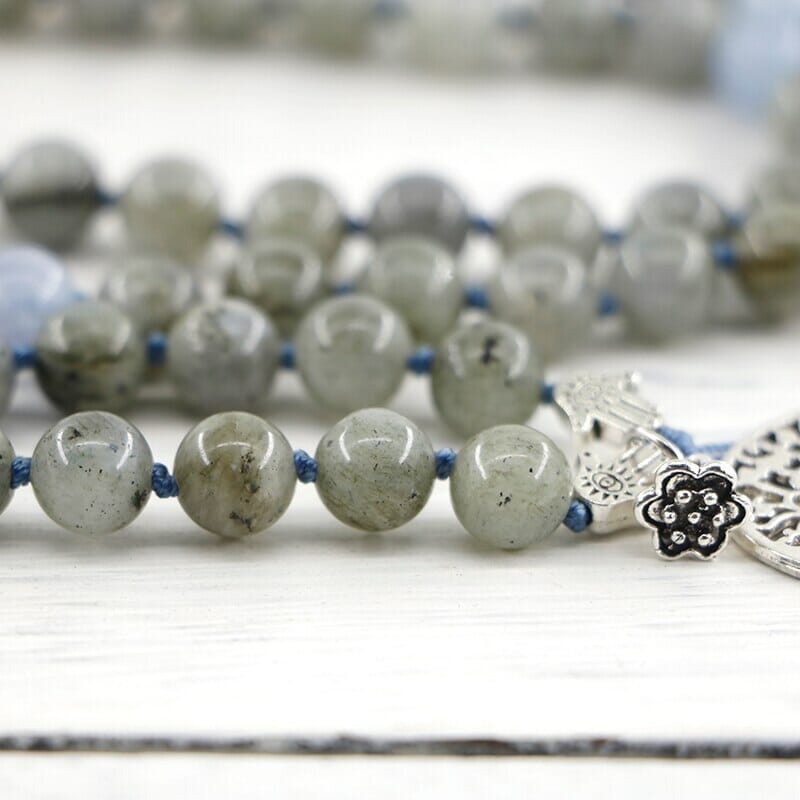 Collier Mala Transformateur en Labradorite et Perles