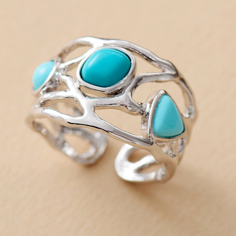 Bague Moderne de Guérison en Jade et Turquoise