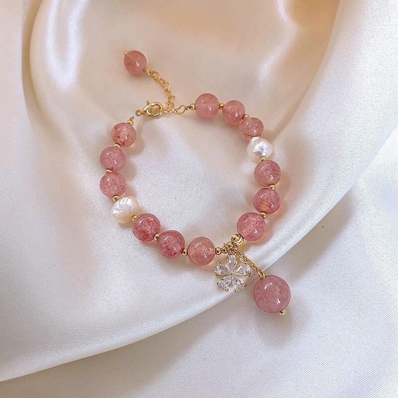 Bracelet Doux Chéri en Perles et Quartz Fraise