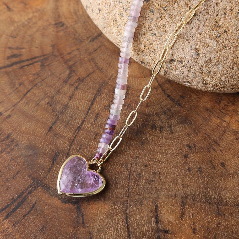 Collier et Pendentif Coeur Puissant Amour en Améthyste