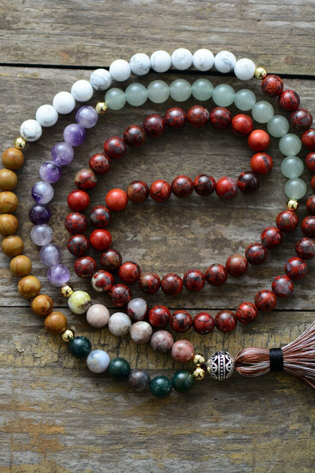 Collier Présence Apaisante des 7 Chakras en Agate et Jaspe