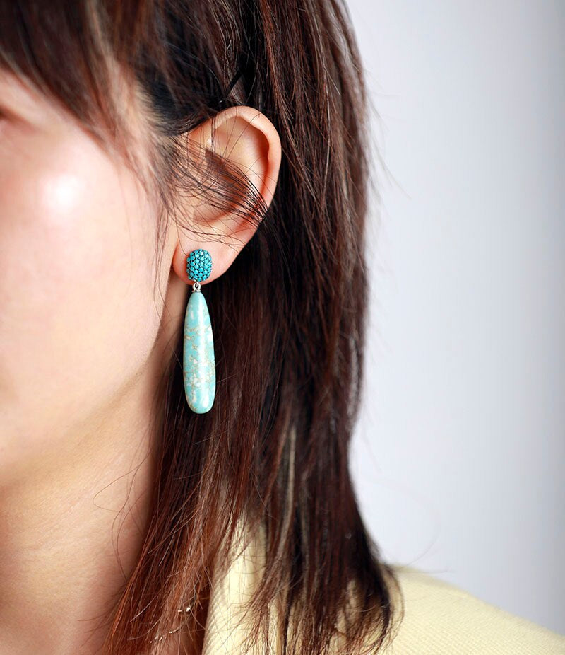 Boucles d'Oreilles Déesse Océanique en Jaspe Bleu