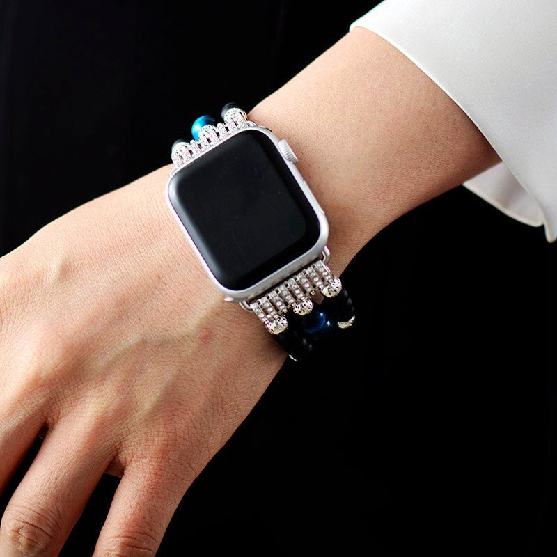 Bracelet pour Apple Watch Glamour en Oeil de Tigre et Onyx