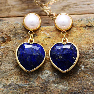 Boucles d'Oreilles "Dites Oui à l'Amour" en Lapis-Lazuli, Améthyste & Onyx Noir