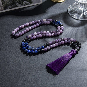 Perles de Mala pour Équilibre Chakrique en Onyx Noir, Lapis-Lazuli et Lépidolite