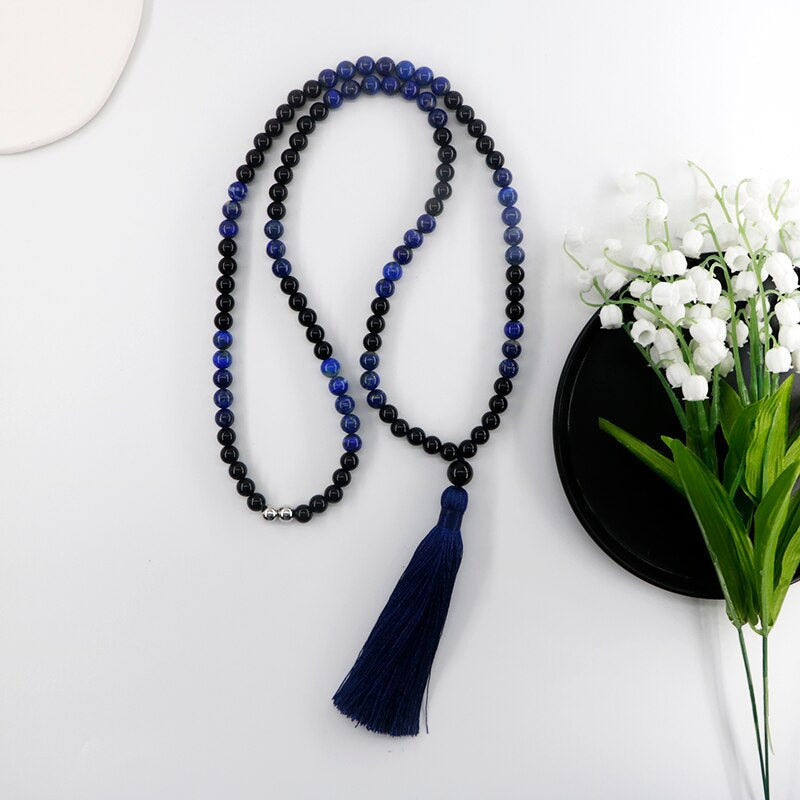 Collier Mala Conscience en Agate Noire & Lapis-Lazuli