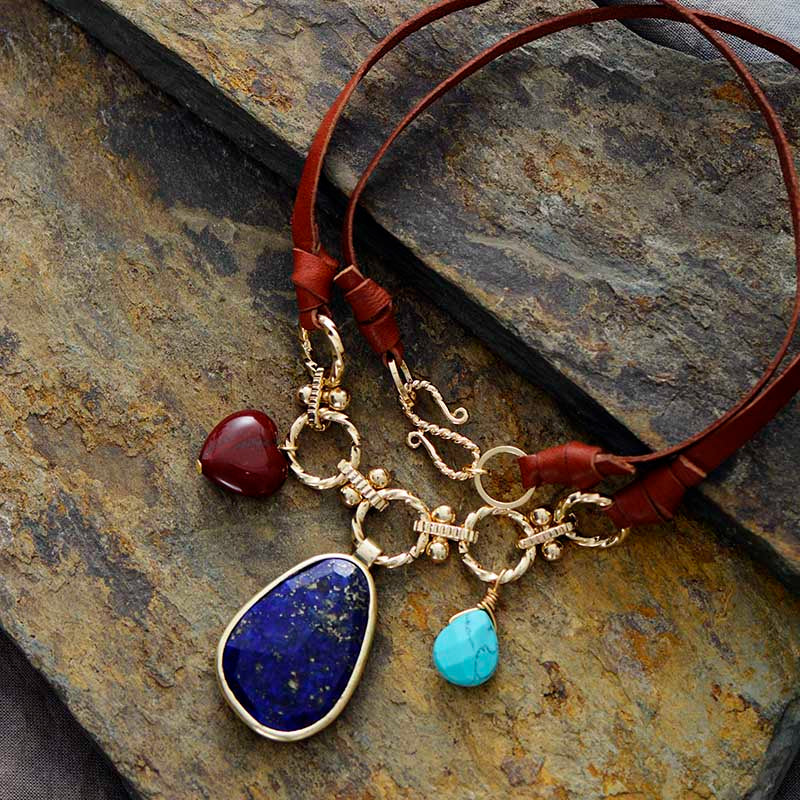 Collier Charme Envoûtant en Turquoise et Lapis-Lazuli