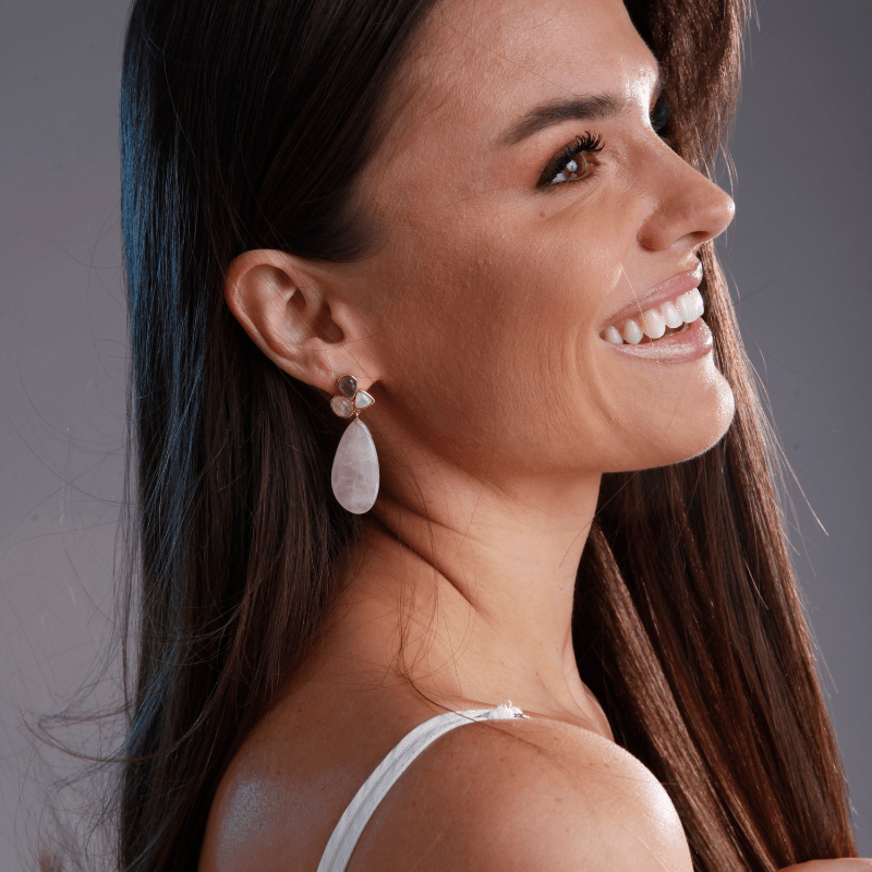 Boucles d'Oreilles Bonté et Amour en Quartz Rose