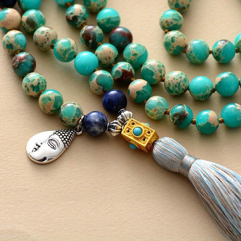 Collier Mala en Jaspe Bleu "Pleine Conscience"