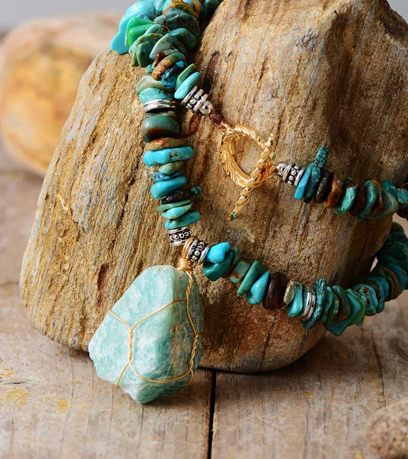 Collier Rivière Rocailleuse en Turquoise et Amazonite