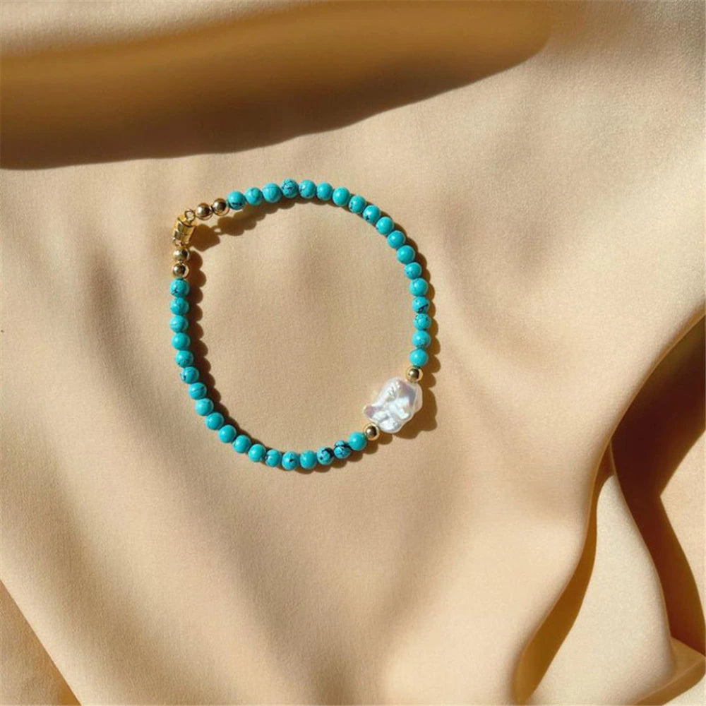 Bracelet en Perles d'Eau de Mer et de Turquoise