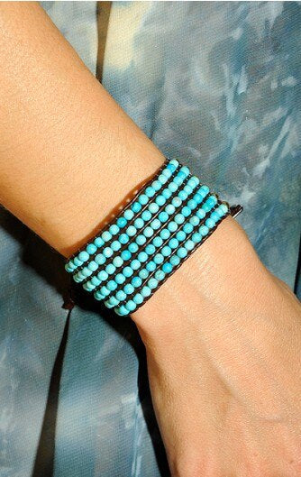 Bracelet Opulence Bleue Enveloppante en Perles de Turquoise