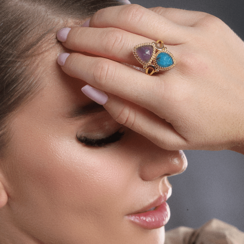 Bague Cocktail Brillance du Clair de Lune en Améthyste et Apatite