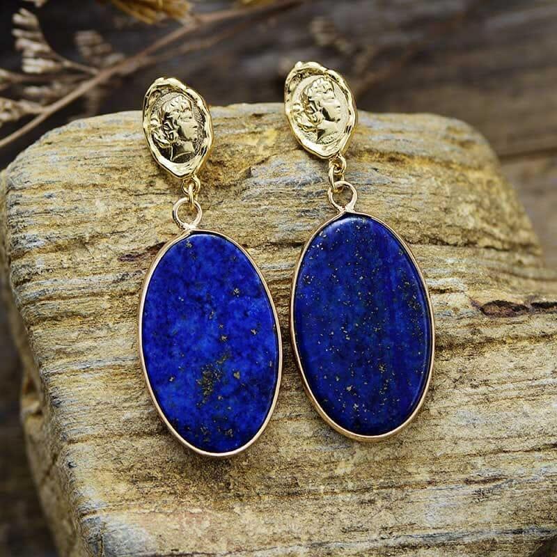 Boucles d'Oreilles Pendentifs Féminins Bleu Mystique en Lapis-Lazuli