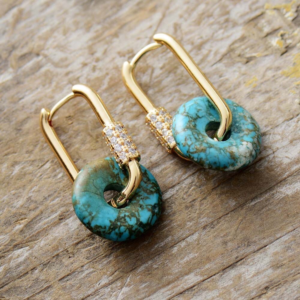 Boucles d'Oreilles Géométriques en Turquoise "Rêve d'Azur"