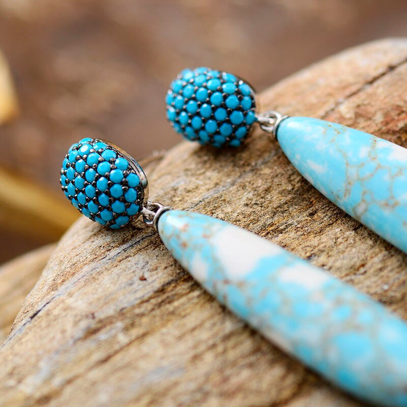 Boucles d'Oreilles Déesse Océanique en Jaspe Bleu