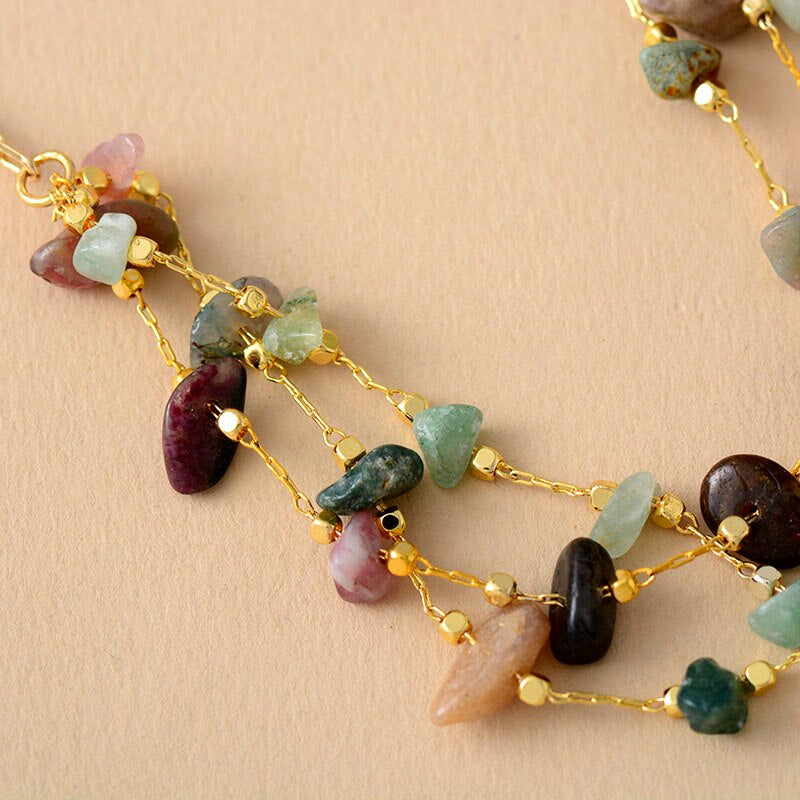 Collier Doré d'Harmonie en Agate et Tourmaline