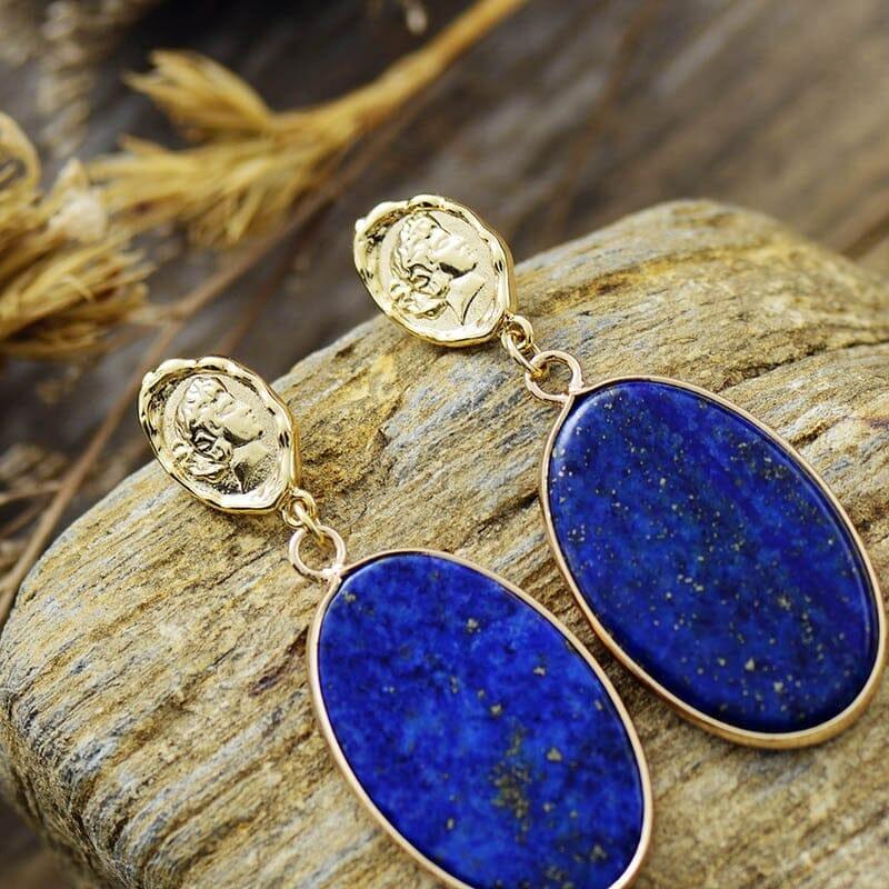 Boucles d'Oreilles Pendentifs Féminins Bleu Mystique en Lapis-Lazuli