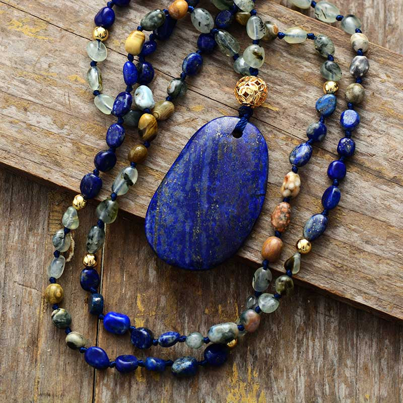 Collier Boho Fonds Marins en Lapis-Lazuli et Jaspe