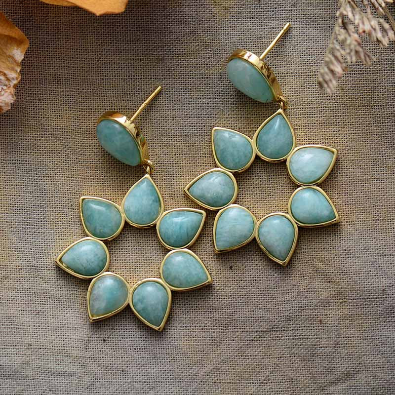 Boucles d'Oreilles Fleurs Sauvage en Amazonite et Améthyste