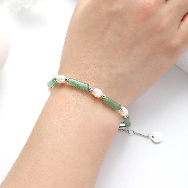 Bracelet Harmonie Chanceuse en Jade Vert et Perles d'Eau Douce