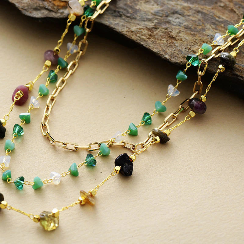 Collier Superposé Enchantement Divin en Or et Tourmaline