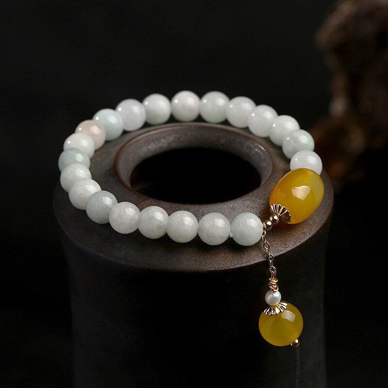 Bracelet Éclat Nacré en Jade, Agate Jaune et Rouge