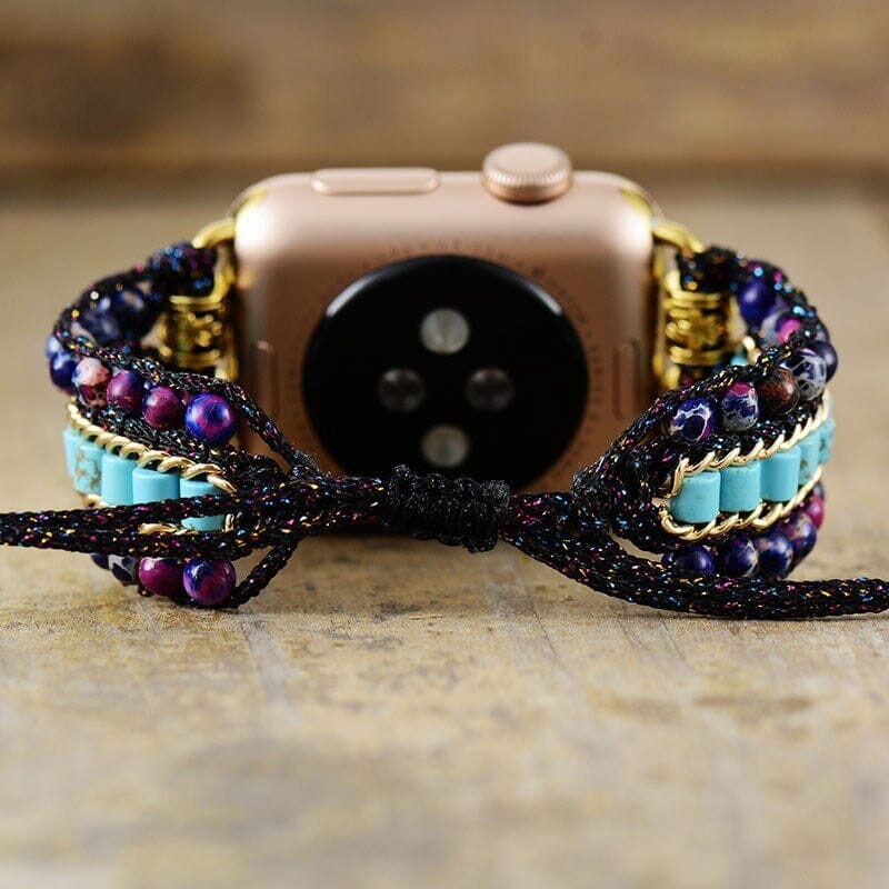 Bracelet pour Apple Watch Apaisement de l'Âme en Jaspe Violet et Turquoise