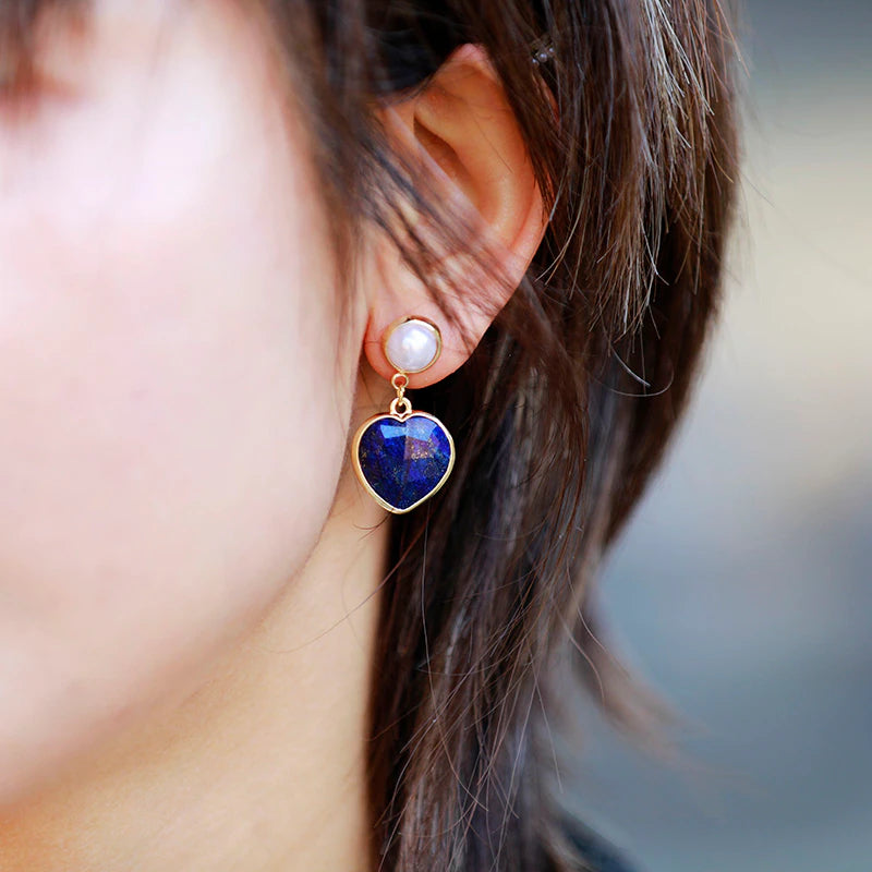 Boucles d'Oreilles "Dites Oui à l'Amour" en Lapis-Lazuli, Améthyste & Onyx Noir