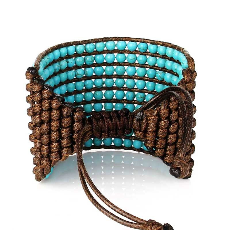 Bracelet Opulence Bleue Enveloppante en Perles de Turquoise