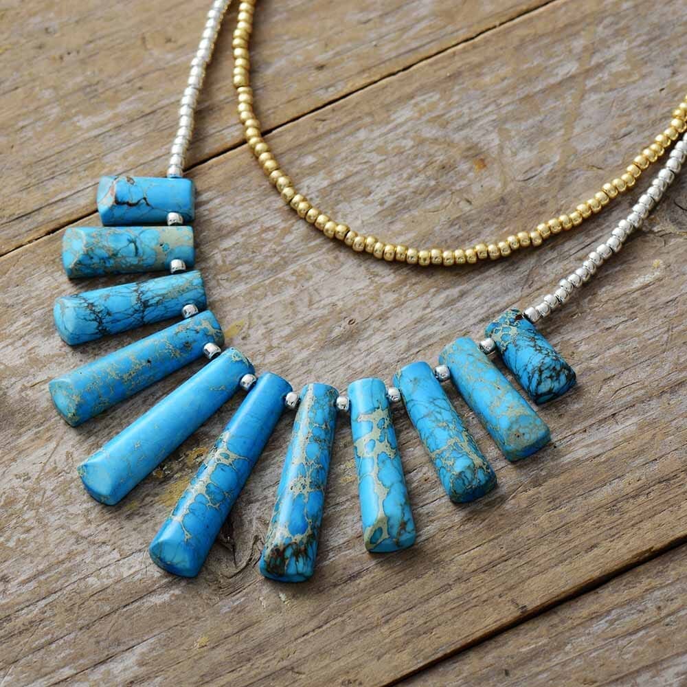 Collier Multi-Rangs Aura Paisible en Jaspe Bleu