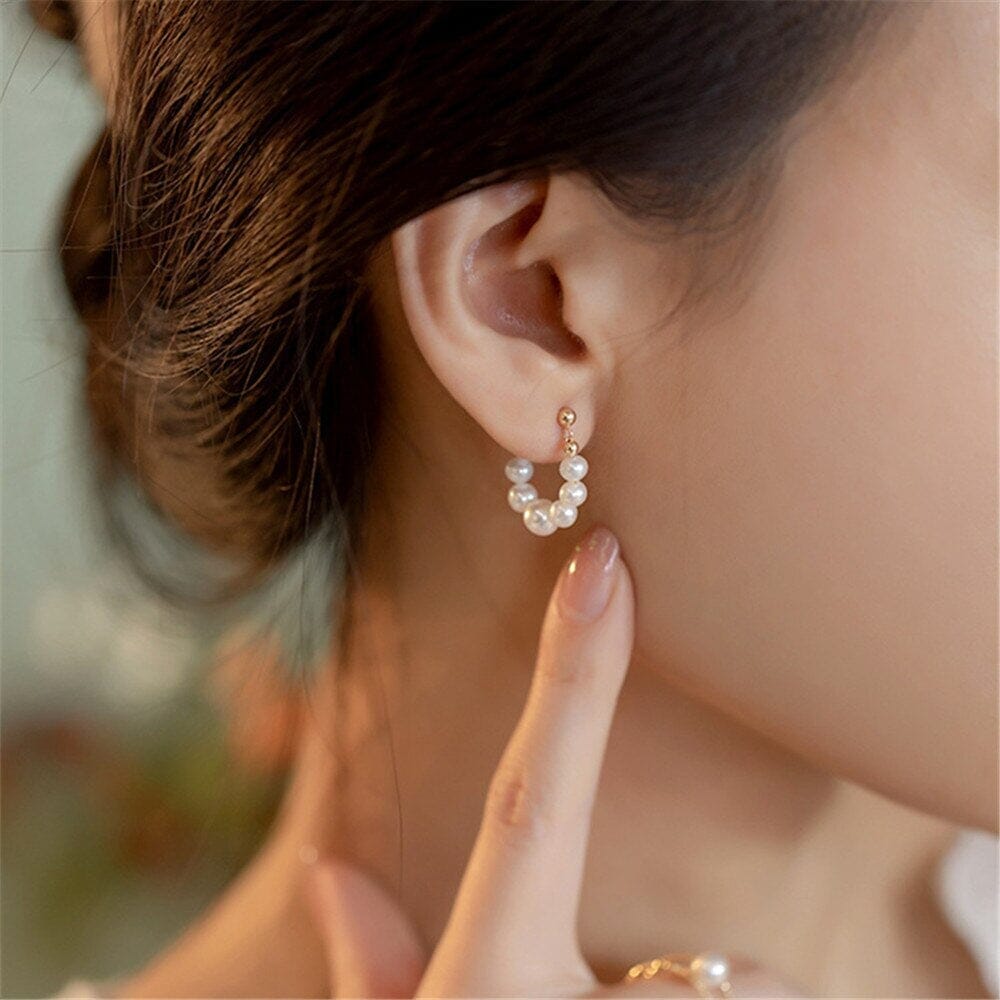 Boucles d'Oreilles Cerceau Grande Classe en Perles d'Eau Douce