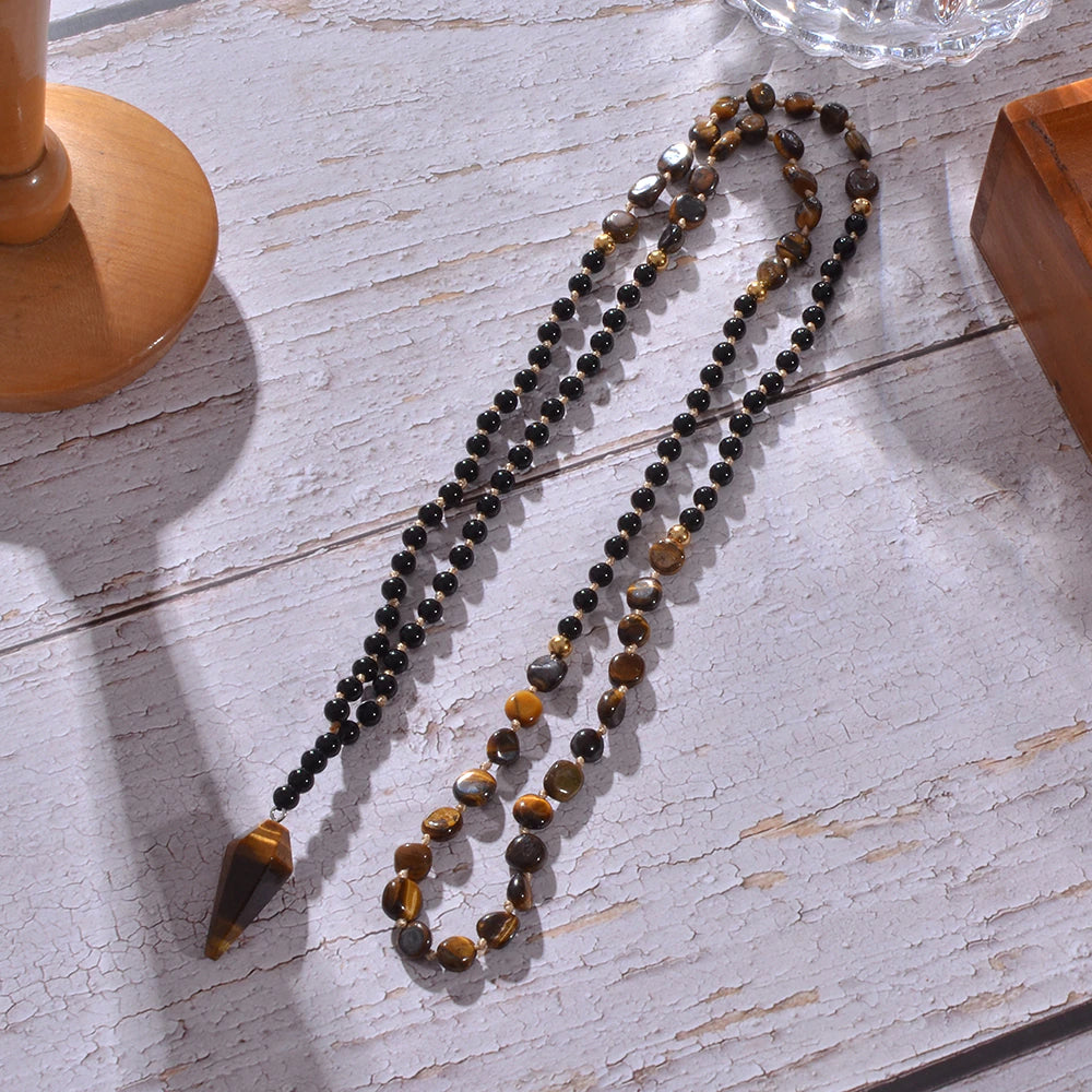 Collier Mala Croissance du Courage en Onyx Noir et Oeil de Tigre