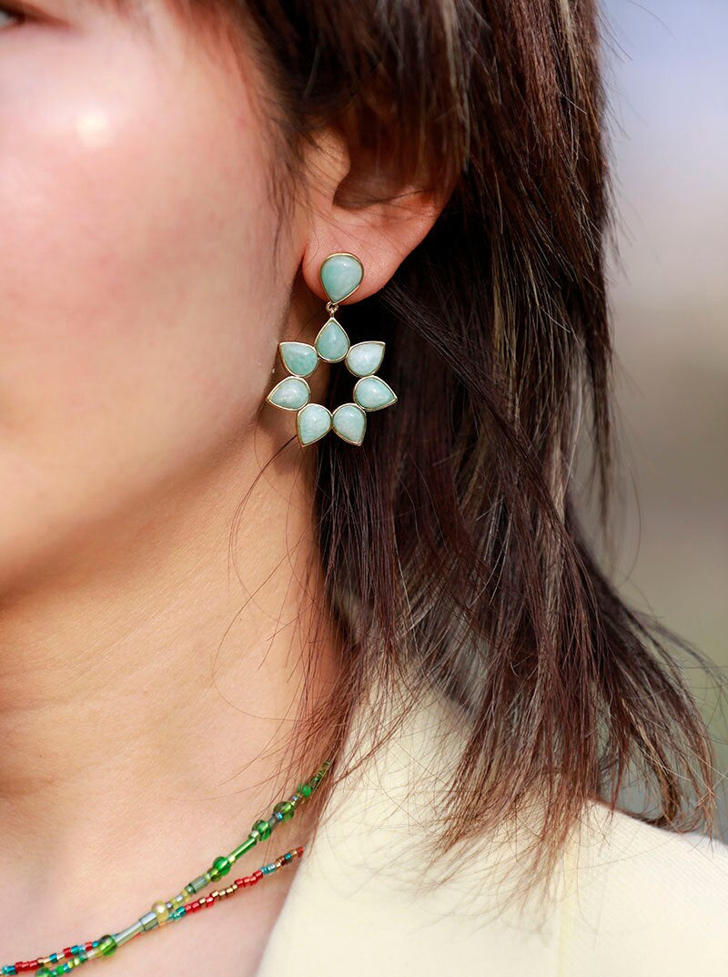 Boucles d'Oreilles Fleurs Sauvage en Amazonite et Améthyste