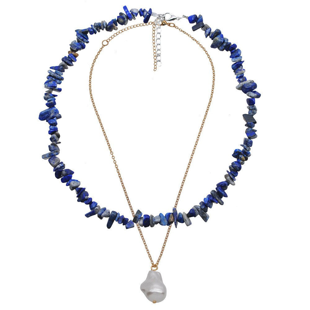 Élégant Collier en Corail, Aventurine, Lapis-Lazuli et Améthyste