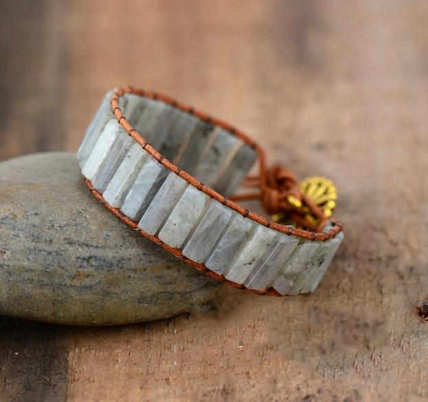 Bracelet en Cuir Léger et Labradorite