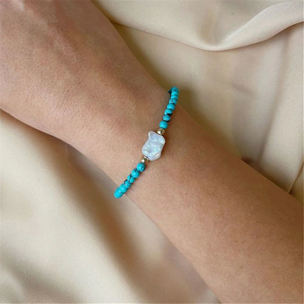 Bracelet en Perles d'Eau de Mer et de Turquoise