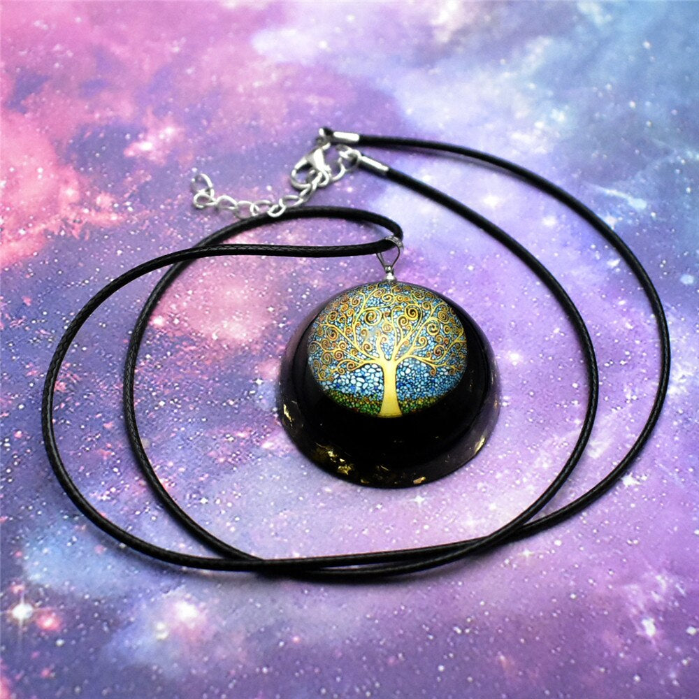 Collier et Pendentif Arbre de Vie en Obsidienne