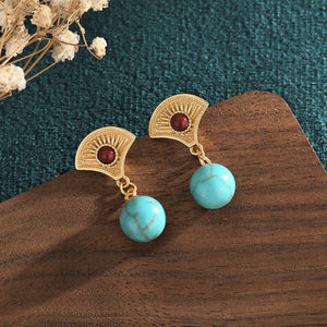 Boucles d'Oreilles Ornements en Turquoise Bleue