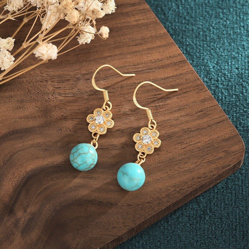 Boucles d'Oreilles Ornements en Turquoise Bleue